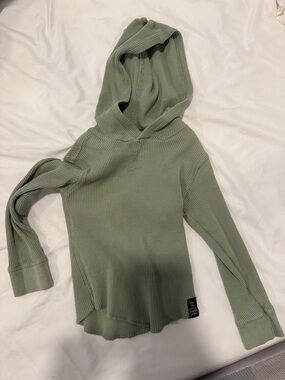 Little Surfer Dude Green Waffle-Knit Hooded Sweater